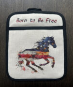 Personalized American Flag on Horse Linen Pot Holder