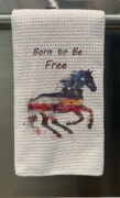 Personalized American Flag on Horse Waffle Tea Towel
