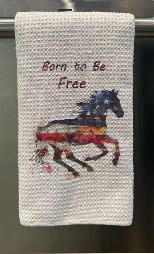 Personalized American Flag on Horse Waffle Tea Towel