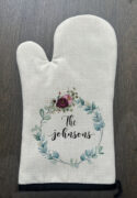 Personalized Floral Wreath Linen Oven Mitt