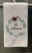 Personalized Greenery Wreath Waffle Tea Towel