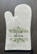 Personalized Greenery Linen Oven Mitt