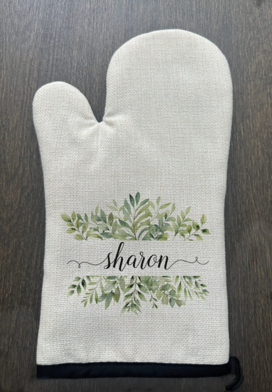 Personalized Greenery Linen Oven Mitt
