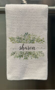 Personalized Greenery Waffle Tea Towel