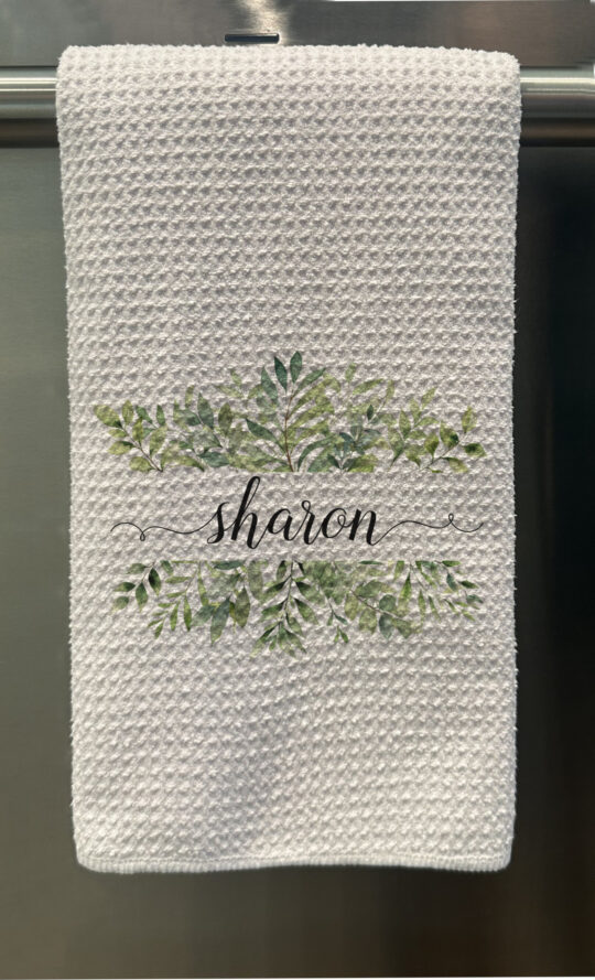 Personalized Greenery Waffle Tea Towel