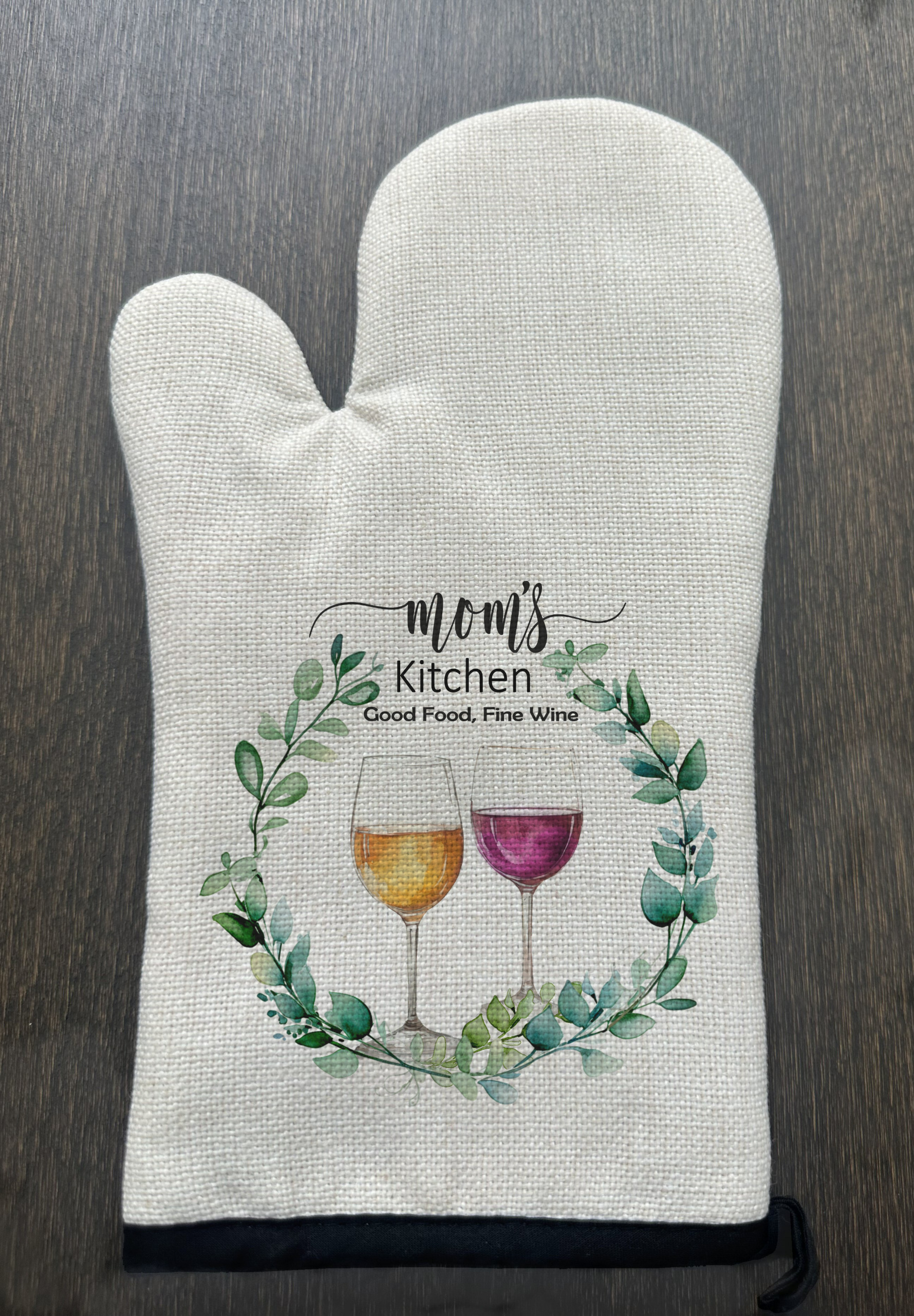 Personalized wine greenery Linen Oven Mitt
