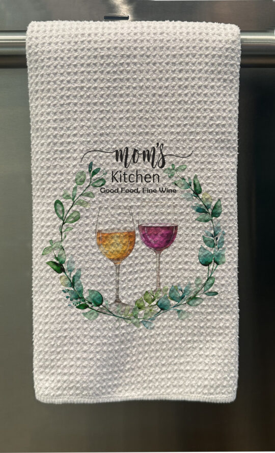 Personalized Greenery and Wine Waffle Tea Towel