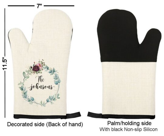 Personalized Floral Wreath Linen Oven Mitt