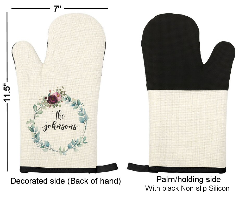 Personalized Floral Wreath Linen Oven Mitt