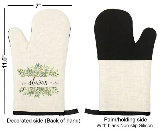 Personalized Greenery Linen Oven Mitt