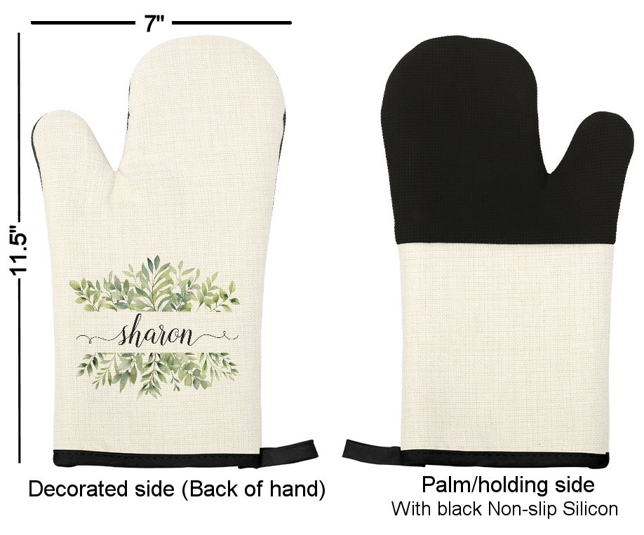 Personalized Greenery Linen Oven Mitt