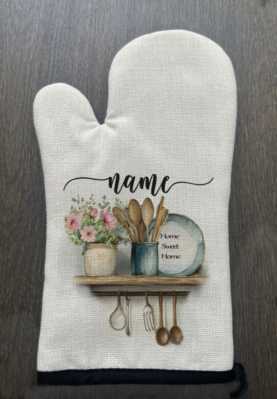 Personalized Home sweet home Linen Oven Mitt