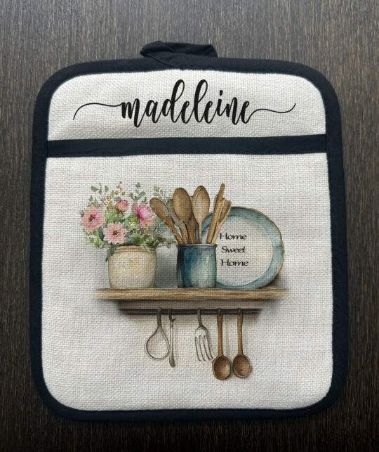 Personalized kitchen tools floral Linen Pot Holder