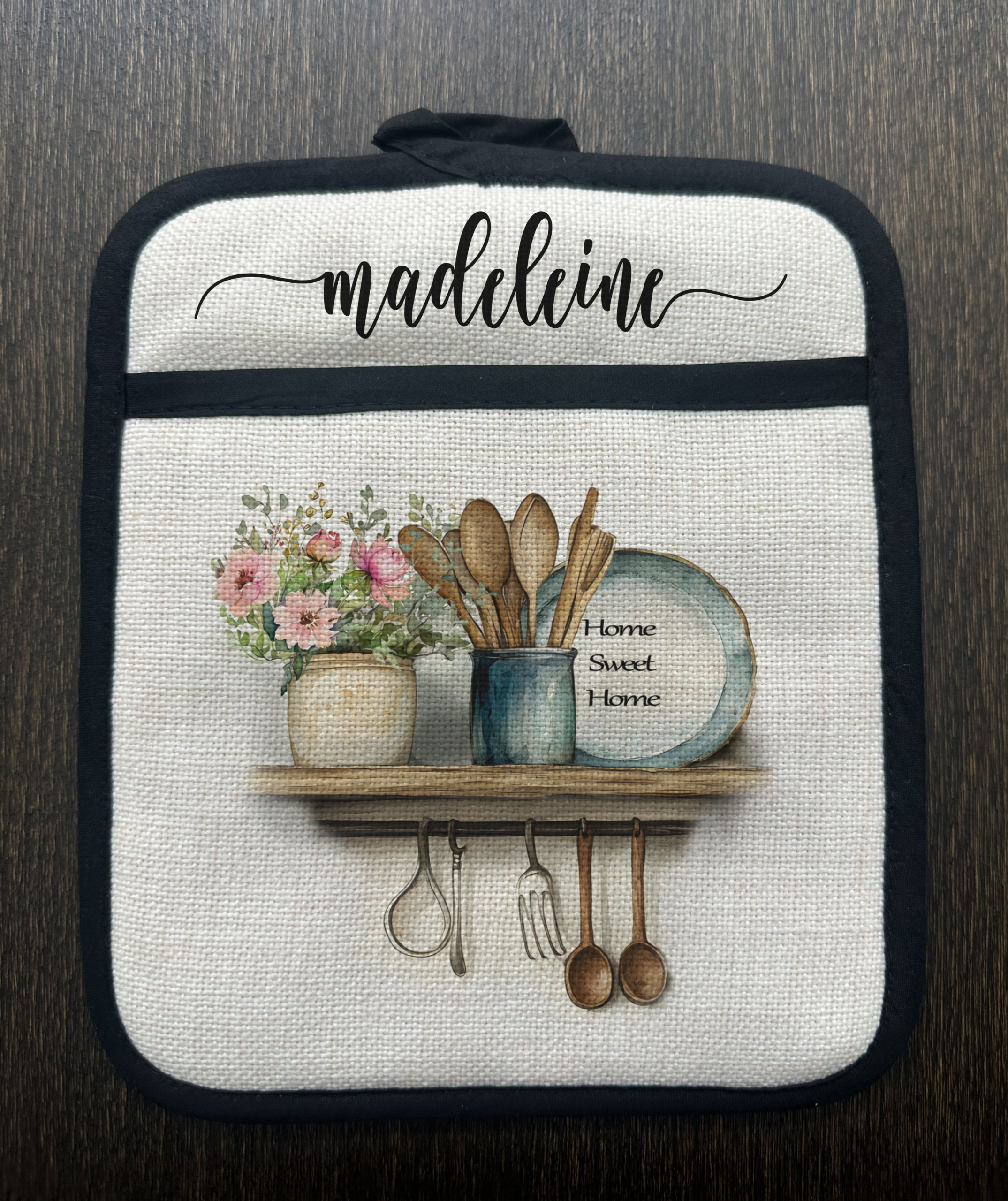 Personalized kitchen tools floral Linen Pot Holder