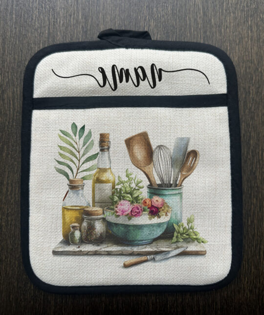 Personalized kitchen floral Linen Pot Holder