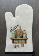 Personalized kitchen floral Linen Oven Mitt
