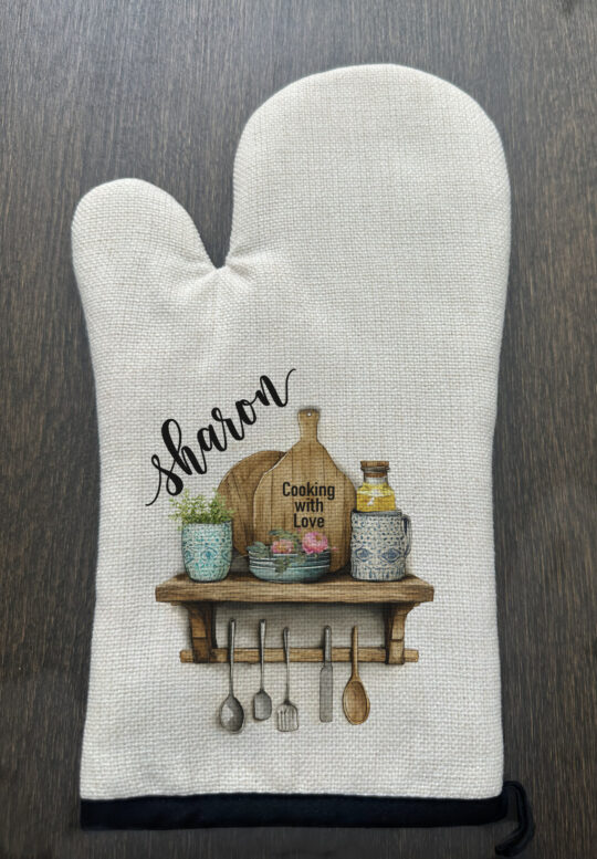 Personalized kitchen floral Linen Oven Mitt