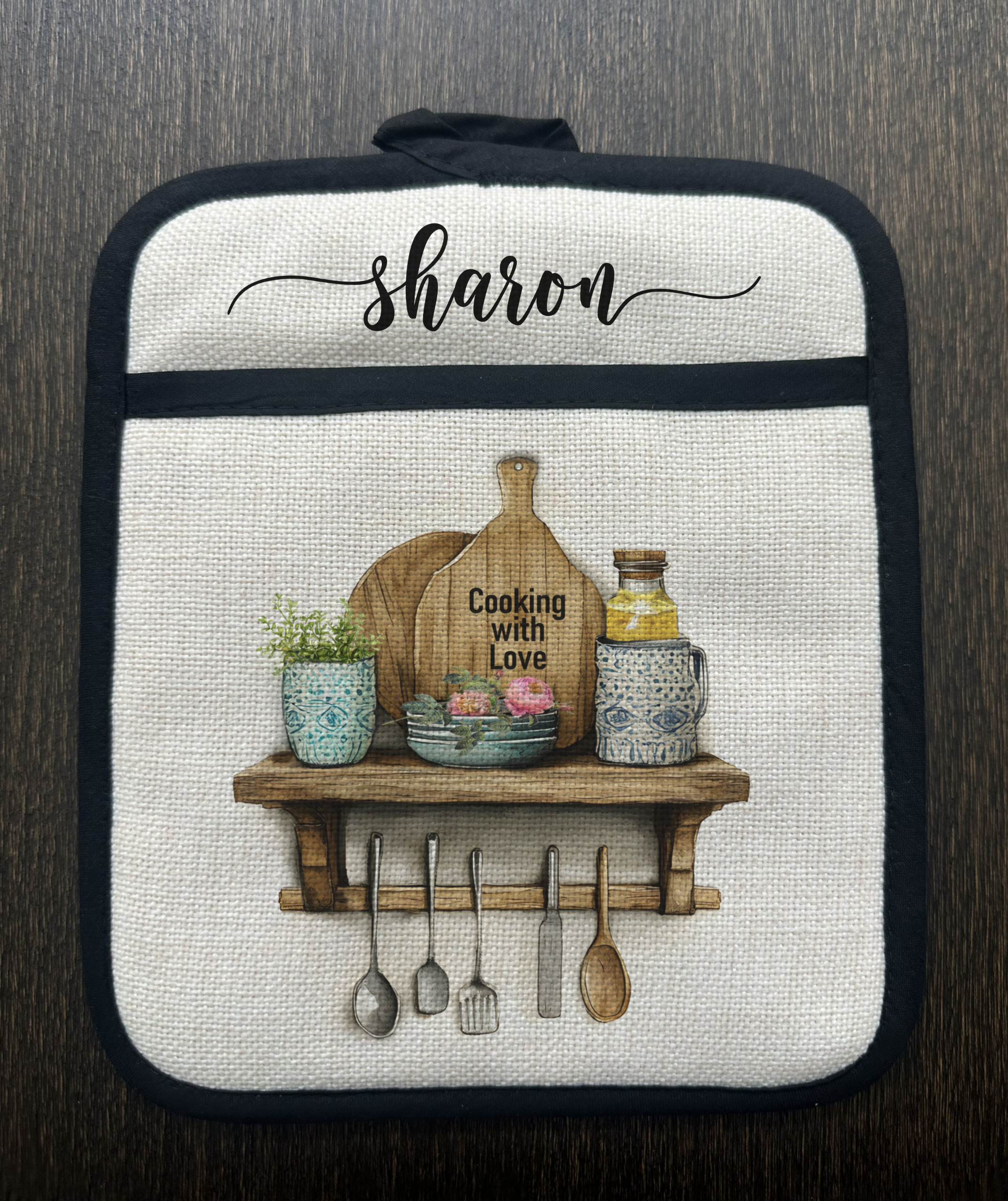 Personalized kitchen floral Linen Pot Holder