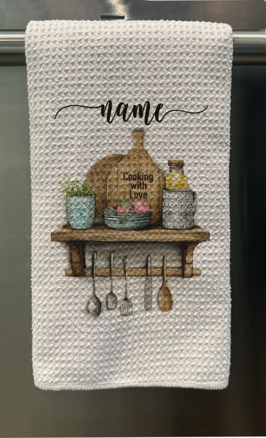 Personalized Kitchen Floral Waffle Tea Towel