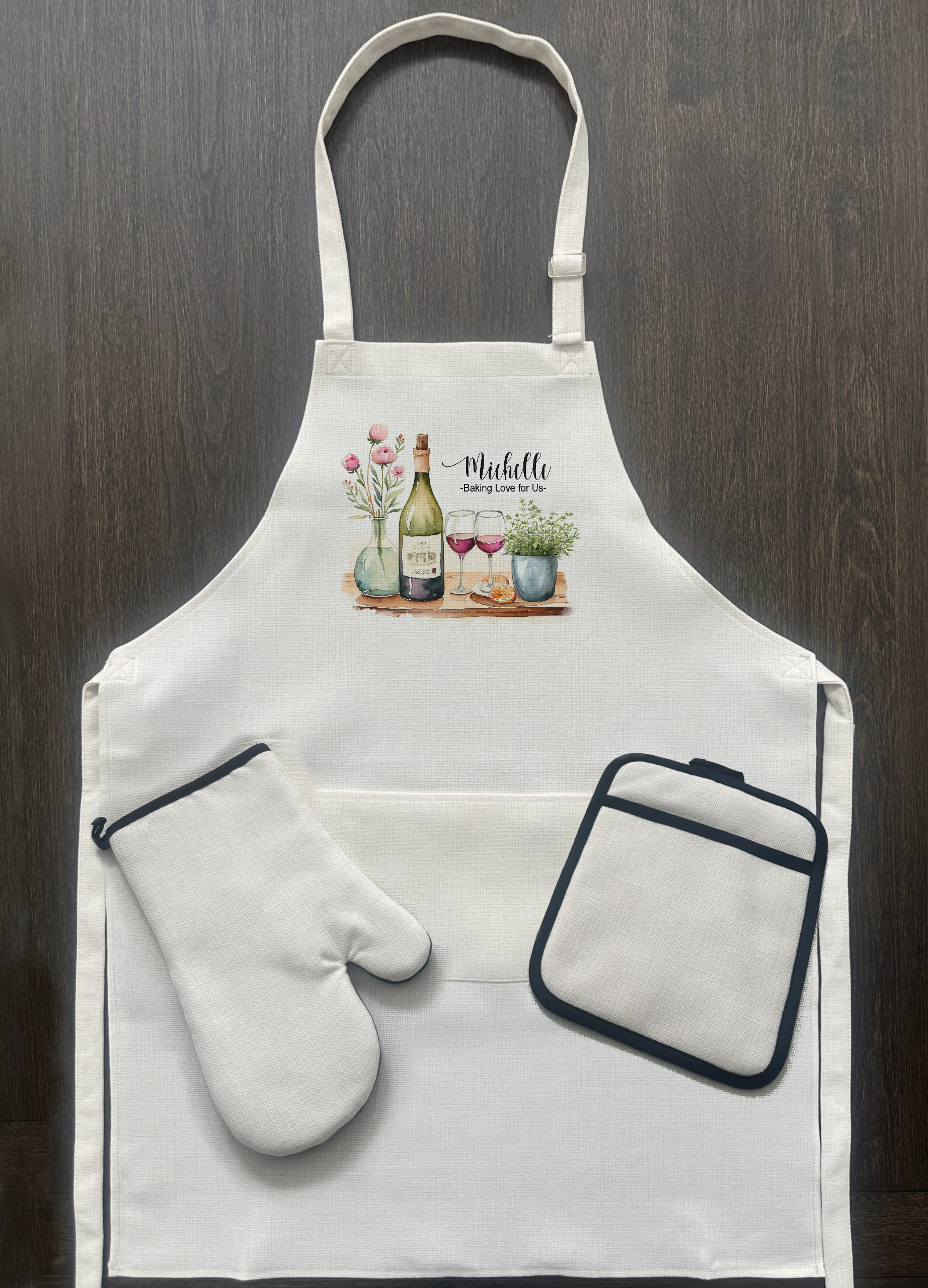 Custom wine and flowers Apron
