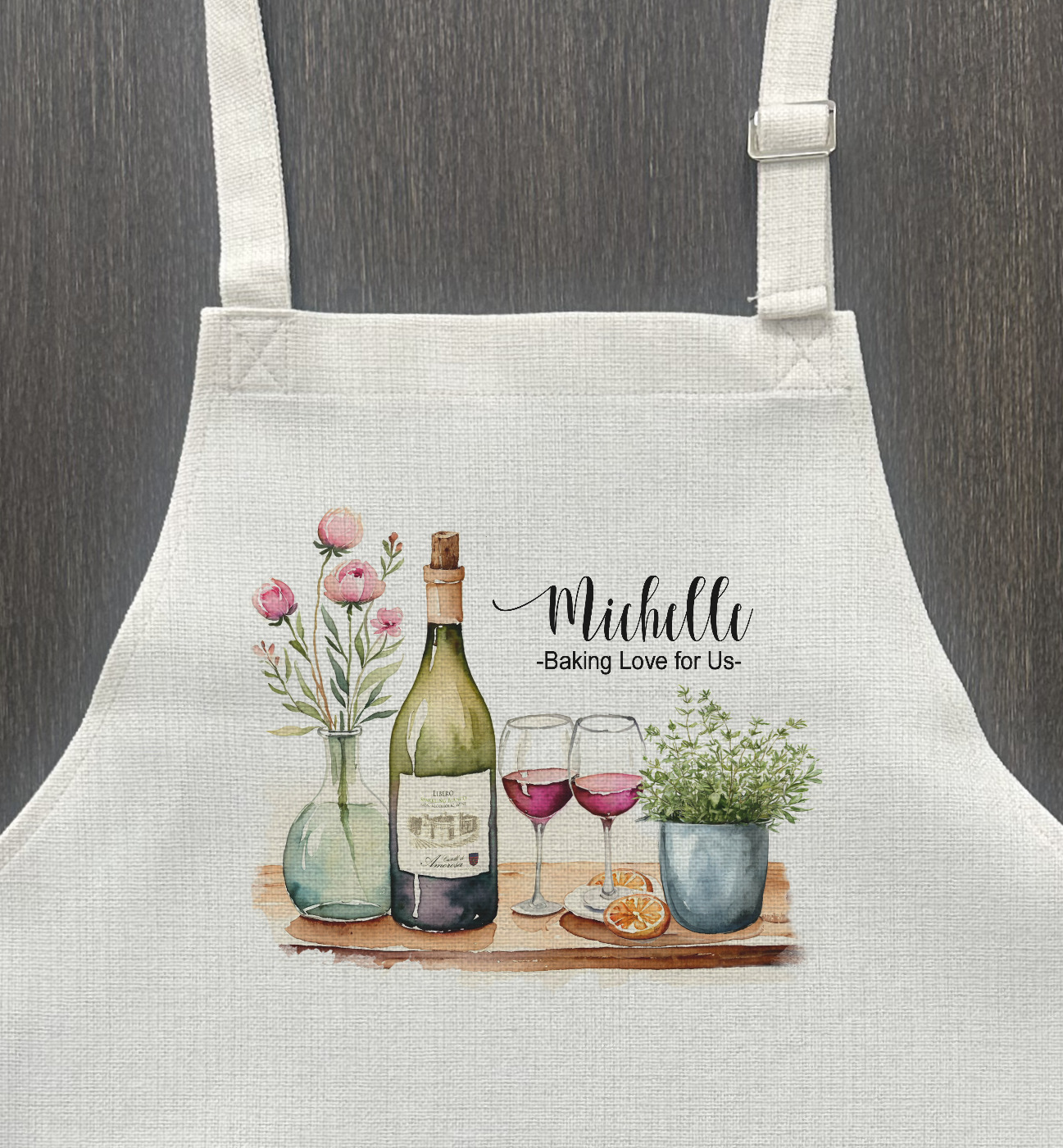 Custom wine and flowers Apron