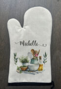 Personalized kitchen floral Linen Oven Mitt