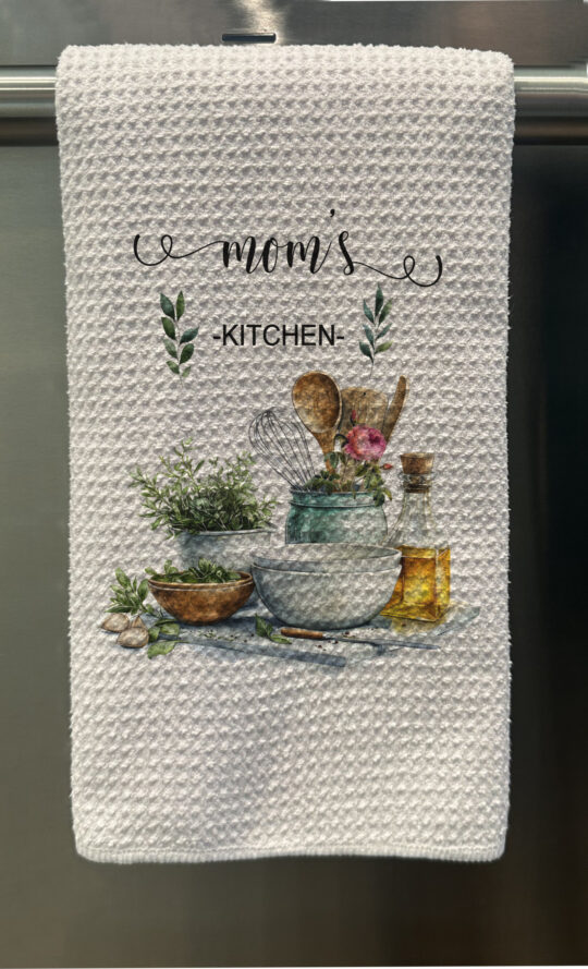 Personalized Kitchen Tools and Greenery Waffle Tea Towel