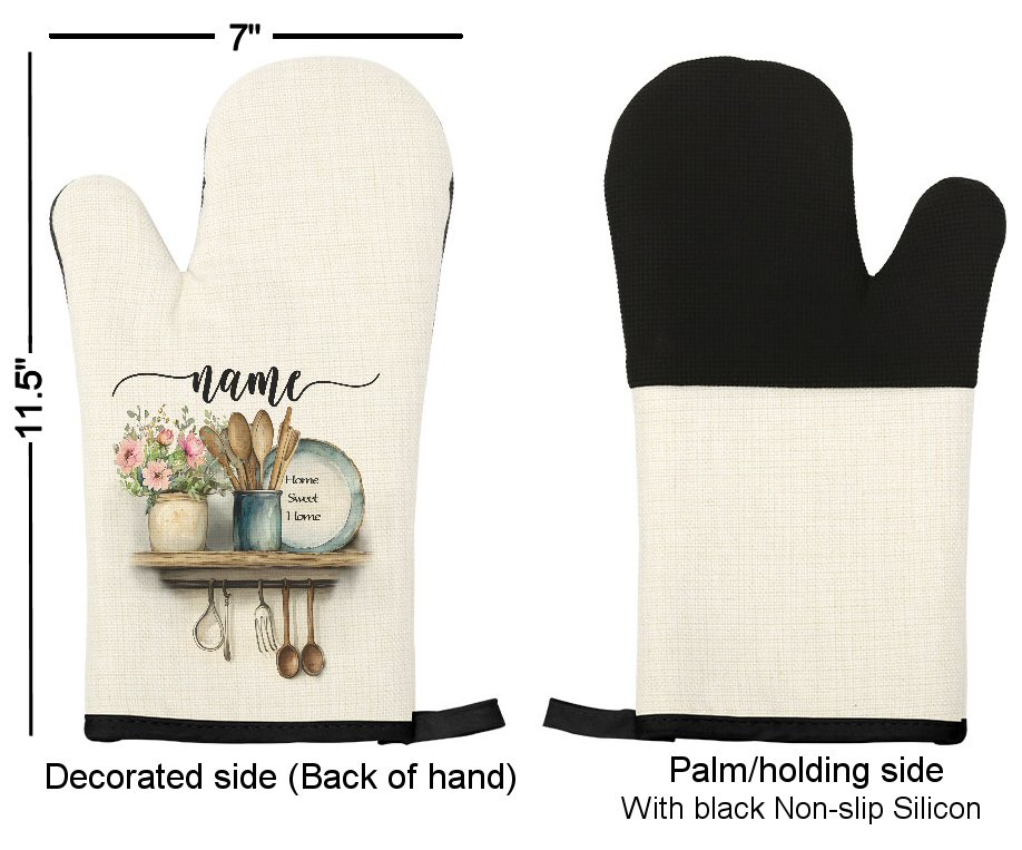 Personalized Home sweet home Linen Oven Mitt