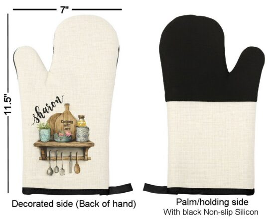 Personalized kitchen floral Linen Oven Mitt