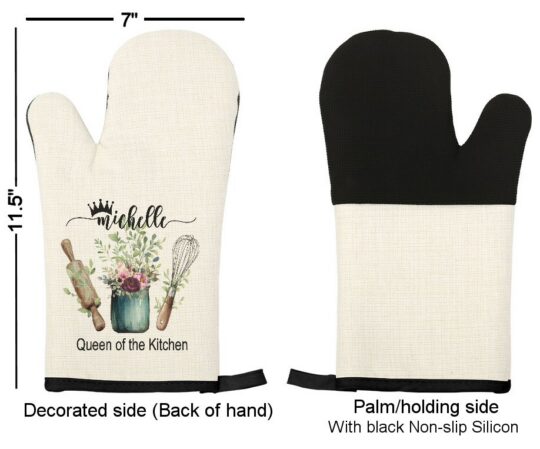 Personalized queen of the kitchen Linen Oven Mitt