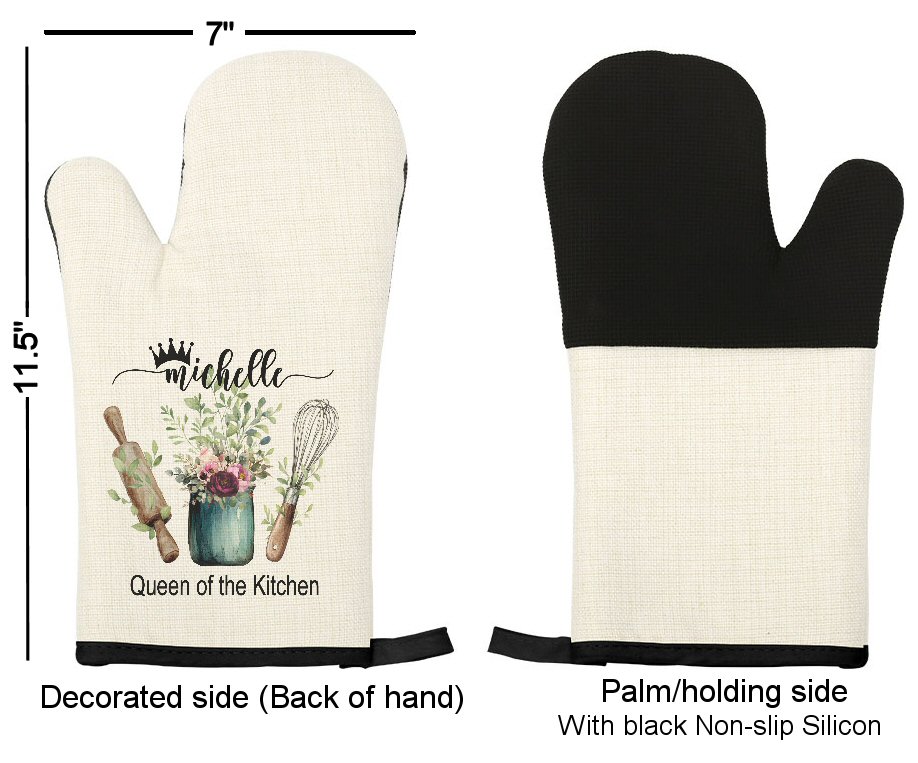 Personalized queen of the kitchen Linen Oven Mitt