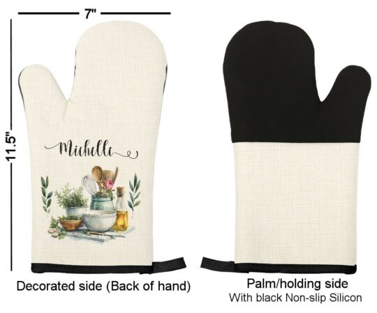 Personalized kitchen floral Linen Oven Mitt