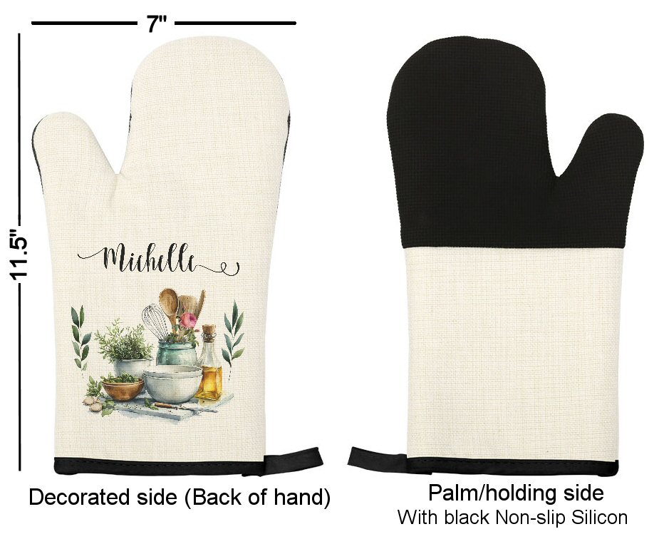 Personalized kitchen floral Linen Oven Mitt