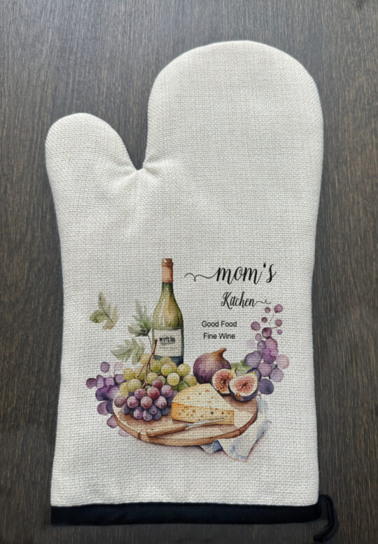 Personalized wine and grapes Linen Oven Mitt