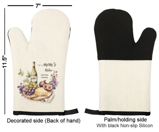 Personalized wine and grapes Linen Oven Mitt